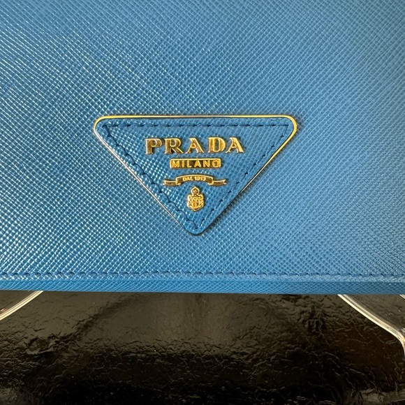 . Prada Long Saffiano Leather Triangle Wallet in Cobalt Blue - Picture 3 of 16